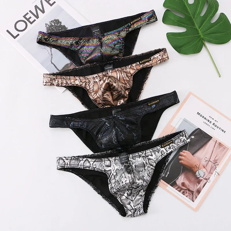 Mens Snake Skin Patterned Briefs with Sexy Bulge Pouch Bikini Underwear Comfortable Underpants by WANGJIANG Brand