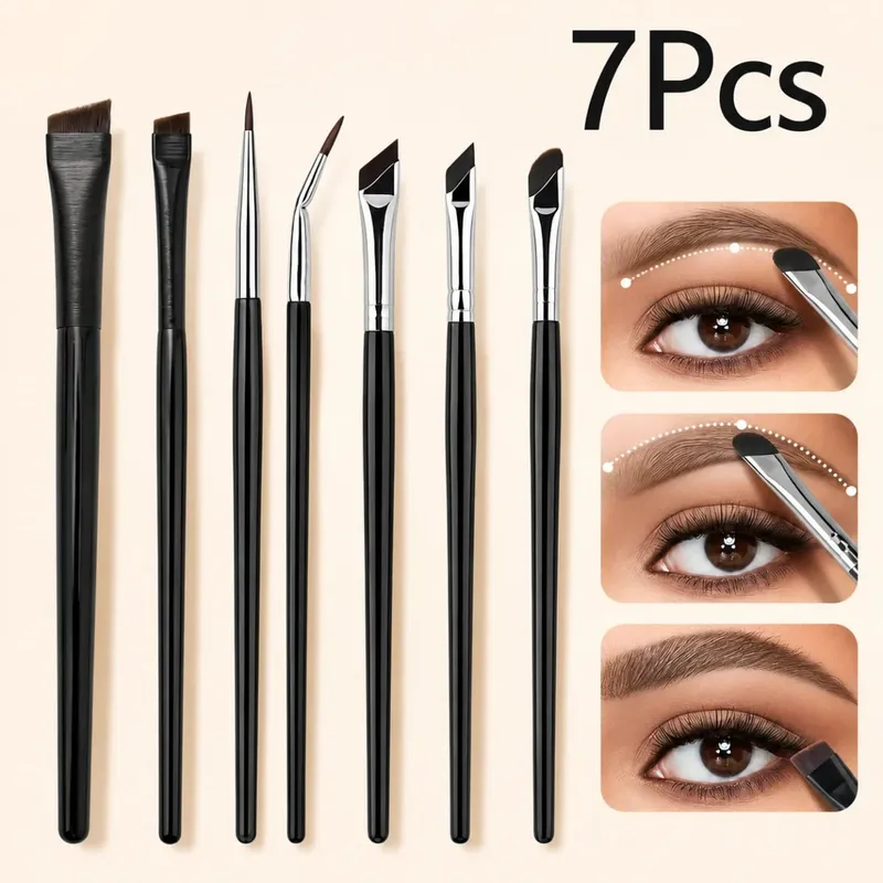 Conjunto de pincéis de maquiagem para olhos de precisão de 5/7 peças | Foice e escovas de sobrancelha com delineador angular com design reversível de alça longa