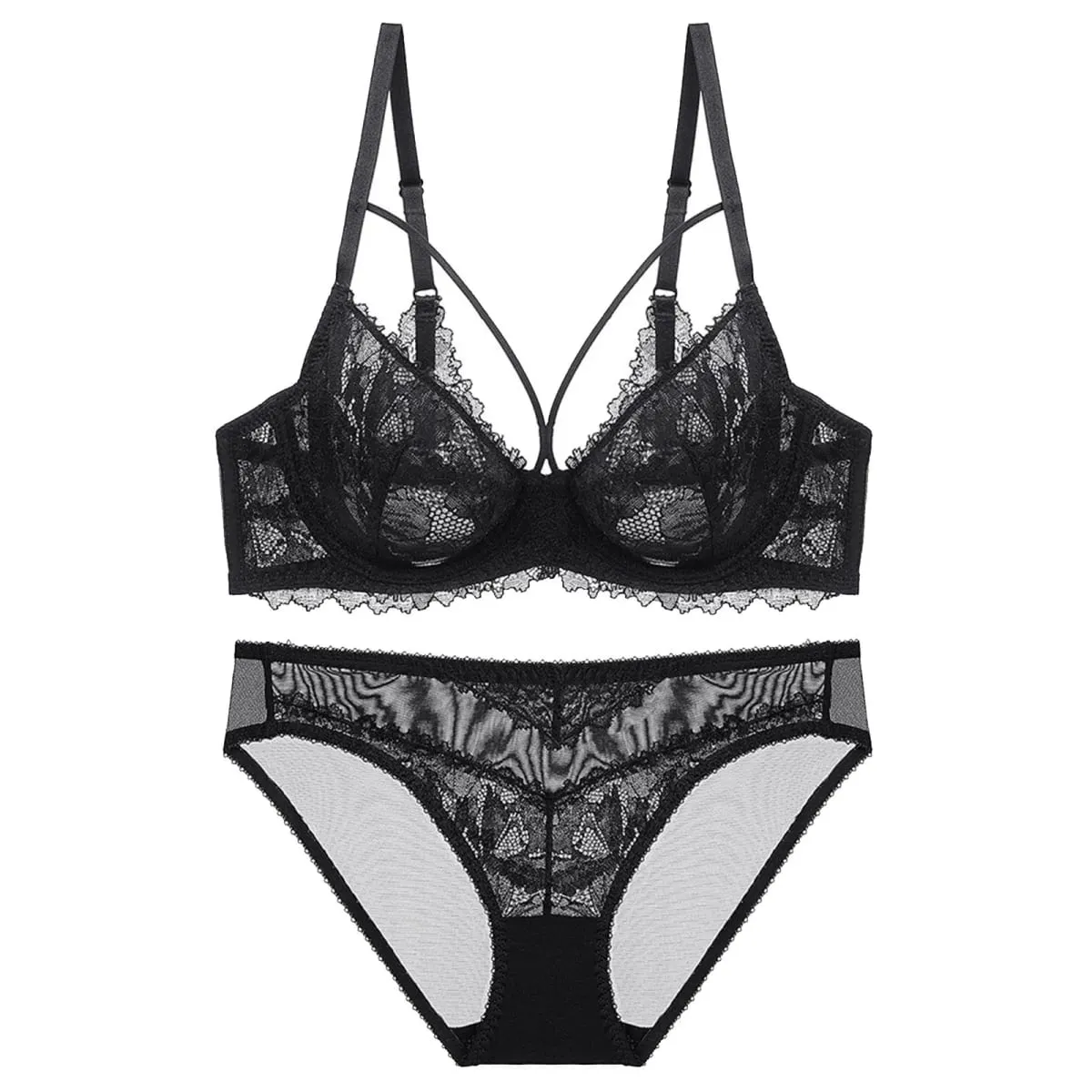 Set Celana Dalam Bra Minimizer Renda Tipis Tanpa Bantalan Tipis Wanita Set Pakaian Dalam Lingerie Wanita Harian Elegan Pengurang Payudara Besar