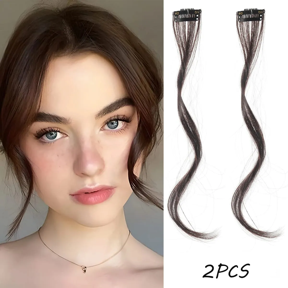 2PC synthetic Bangs Wig Hair Extensions Curly Clip-on Hair Front Side Long Wavy Blone Bangs With Clip Invisible Fringe Fake Hai — image 10