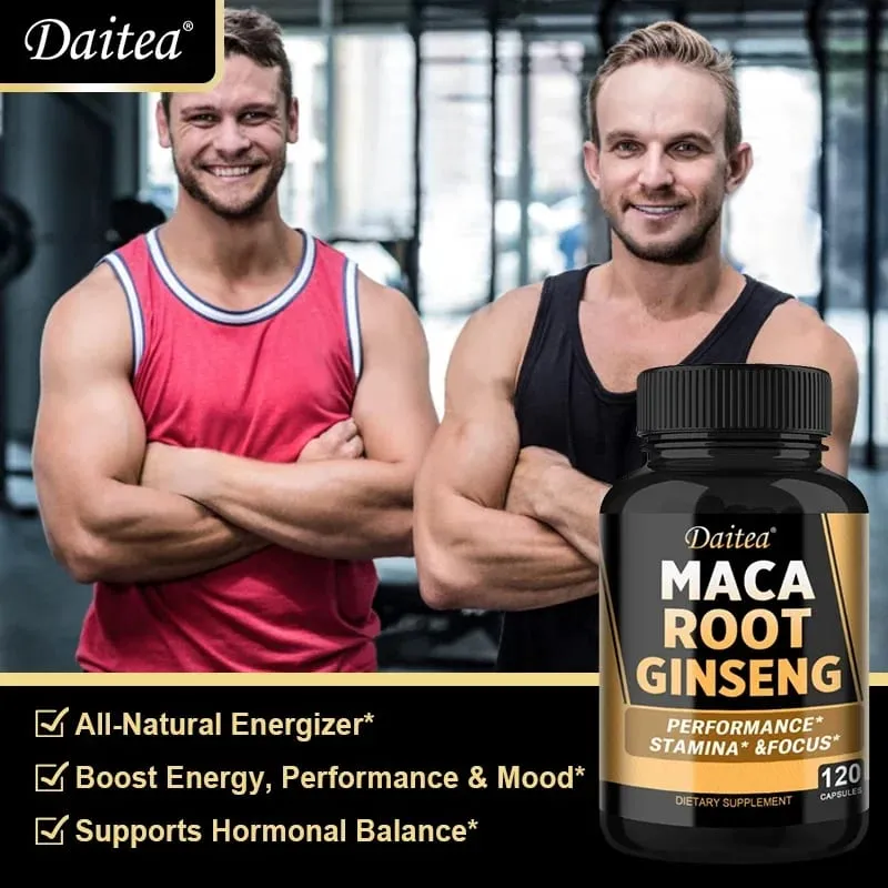 Vegan 11400mg (Yellow+Red+Black) Maca & Ginseng Root Extract - Muscle Energy & Strength Supplement - 120 Capsules