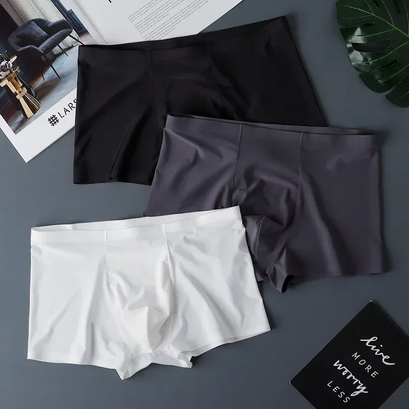 3PCS Hohe Qualität männer Eis Seide Unterwäsche Sommer Dünne Atmungsaktive Nahtlose Höschen Sexy Männliche Unterhose Plus Größe
