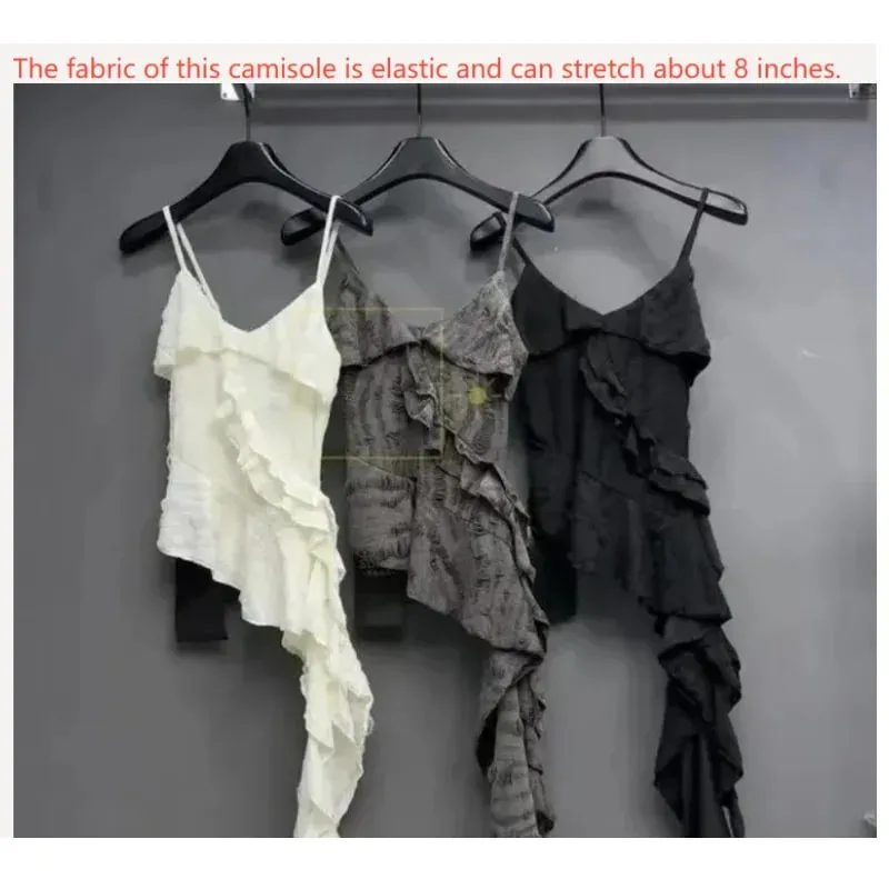 Y2K Hotsweet Women Camisole Gothic Ruffle Tank V-Neck Sleevless Tops Sexy Lady Irregular T-Shirts&Blouses Streetwear All-match