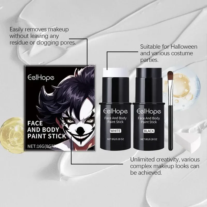Black White Face Body Paint Kit Cover Foundation Long Lasting Waterproof Halloween Skeleton Cosplay Body Makeup Tool 2026