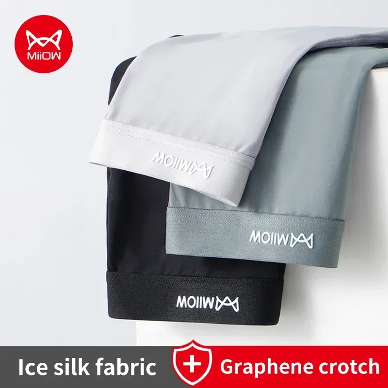 MiiOW 3 pezzi sottili boxer da uomo in seta di ghiaccio grafene antibatterico intimo uomo mutandine da uomo traspiranti boxer da uomo slip tronchi