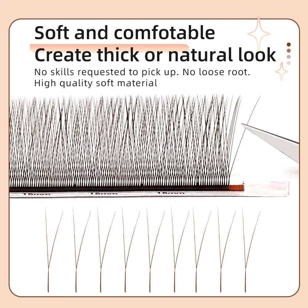 Yelix Brown 2D Y Premade Eye Lashes Single Tip Lash Extensions Natural Thick Soft No Loose Root Easy Fan Salon Lash Cilios Y