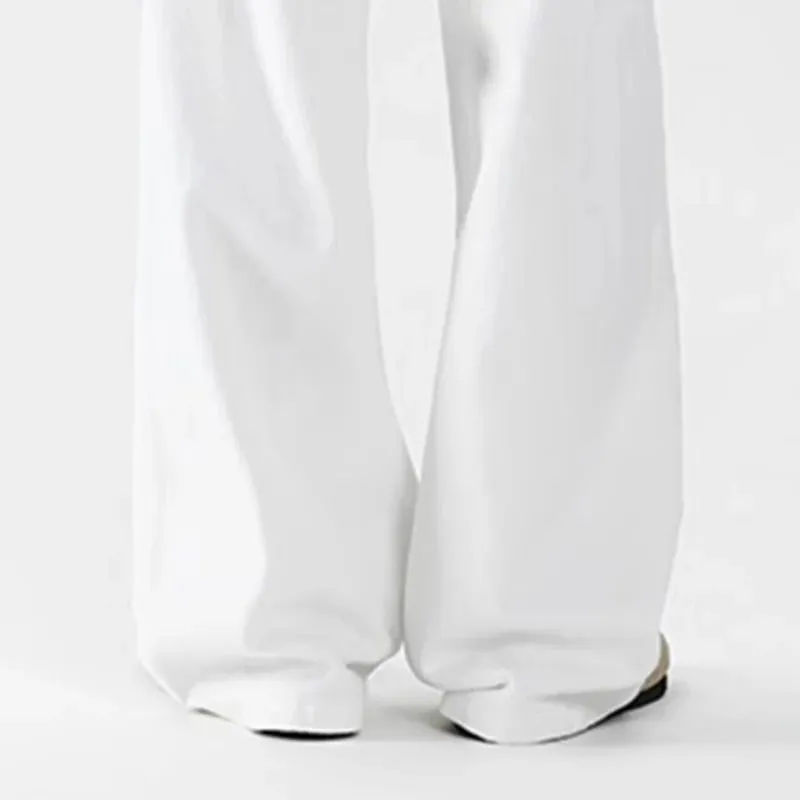 Summer Thin Breathable Men Jeans American Style White Bending Knife Denim Pants Trend Male Loose Straight Leg Wide Leg Trousers