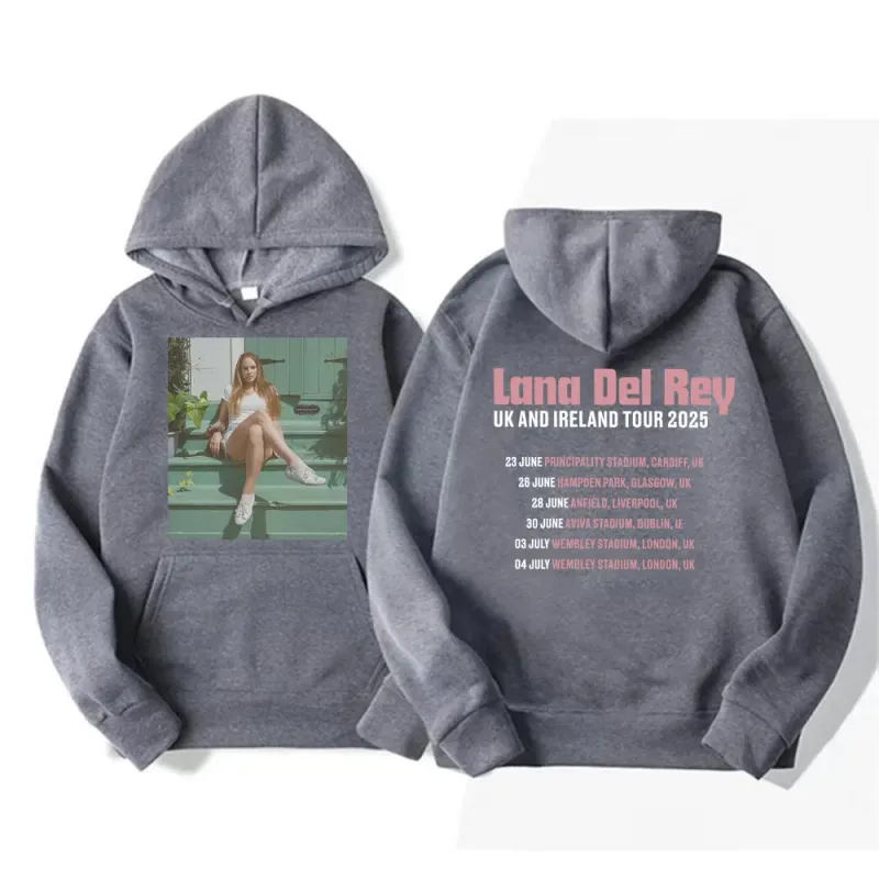 Lana Del Rey UK & Ireland Tour 2025 Grafiska Hoodies Herr Kvinnor Mode Estetisk Casual Pullovers Långärmade Huvtröjor