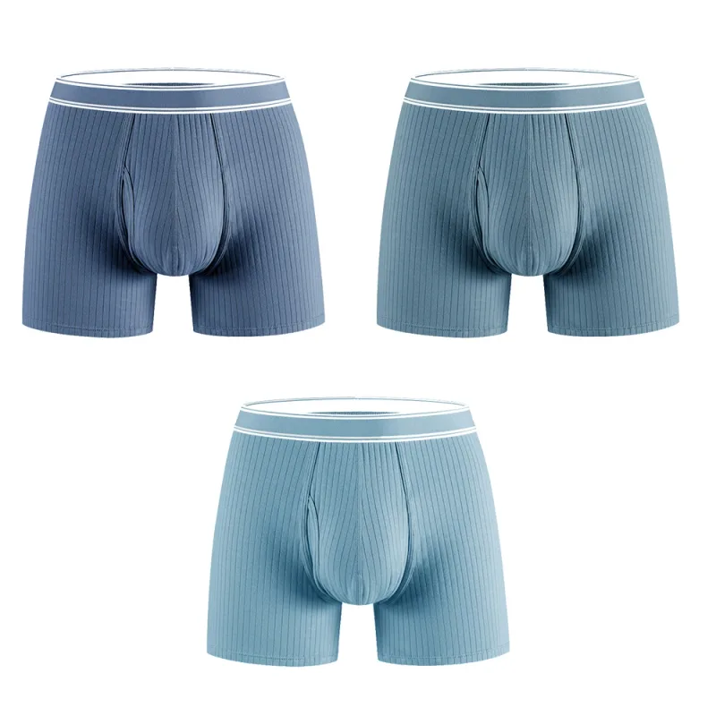 3PCS/Pack 100% Cotton Solid Striped Man Undrewear Lengthen Breathable Fitness Boxers Hombre Crotch Side Opening Men's Underpants