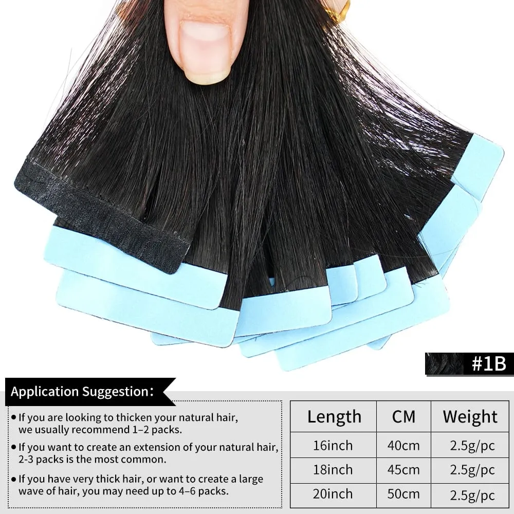 Doreen Tape in Hair extensions 100% Human Hair Material 16 to 24 inch 50g/set Natural Black Hair Extensions Real Human Hair