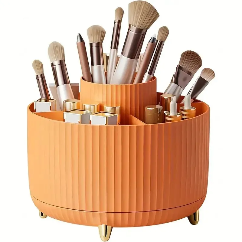 360° Rotating 5 Slot Makeup Brushes Holder Organizer Multi-Functional Desk Storage Cosmetics Storage for Vanity Desktop Bathroom — image 14