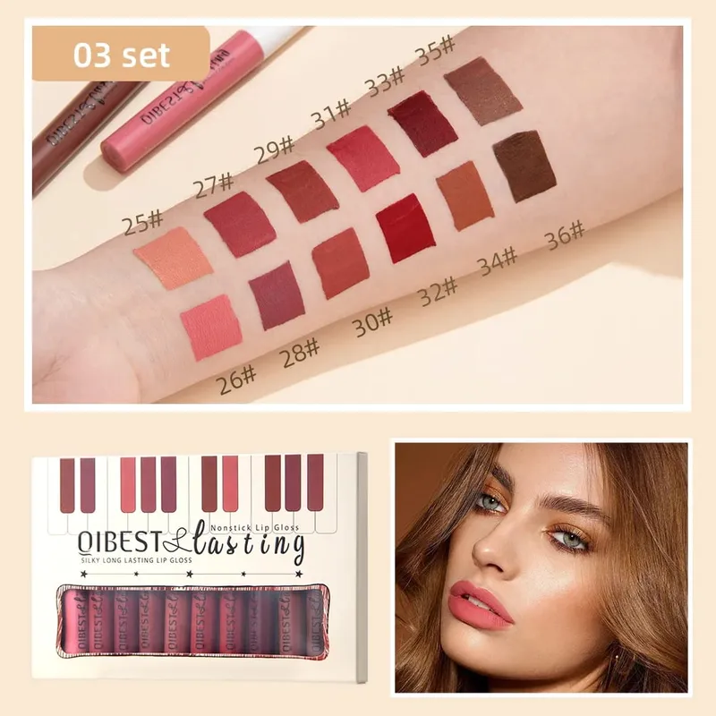 12 Colors Matte Lip Gloss Set Waterproof Lasting Liquid Lipstick Velvet Nude Red Lipgloss Tint Nourish Non Stick Lipstick