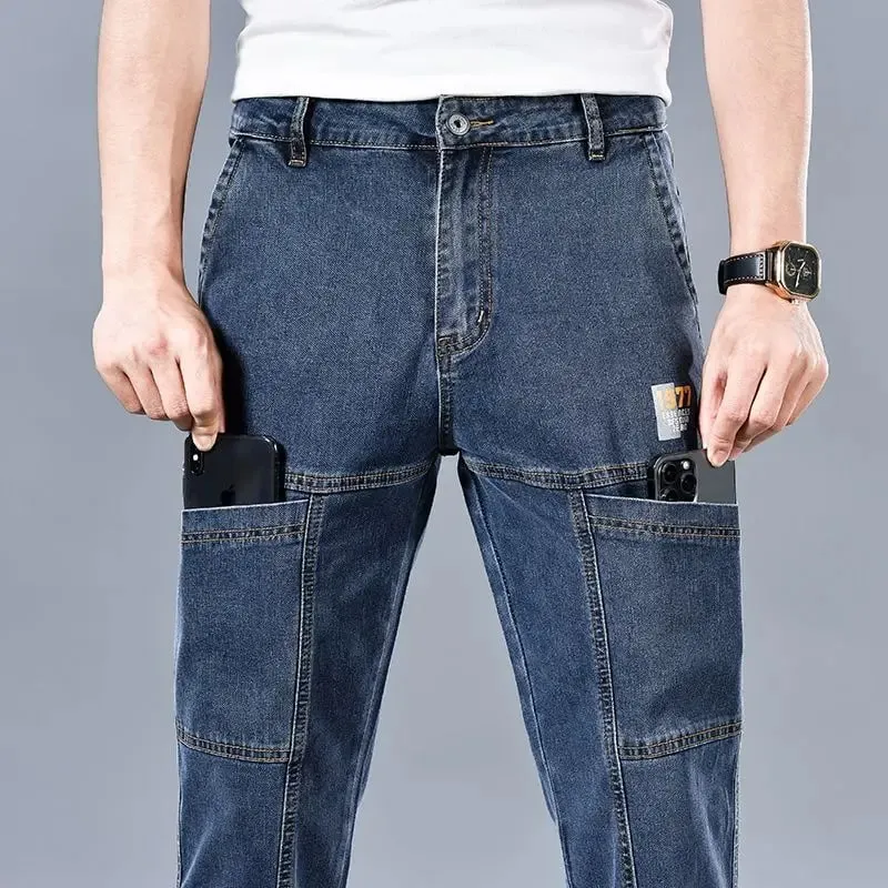 6 Pockets Slim Straight Jeans Men's 2025 Autumn New Elastic Business Casual Denim Pants Comfortable Fashion Male Trousers