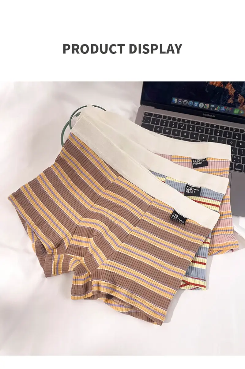 Men's Cotton Panties Sexy Stripe Comfortable Underpants Elastic Breathable Boxer Shorts U Bulge Pouch Male Underwear Cueca Homme