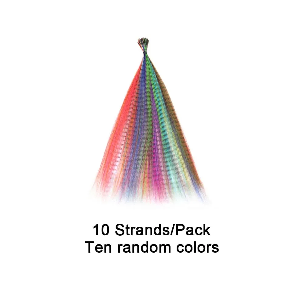 Synthetic Colored I-Tip Faux Feather Hair Extensions 16" 10 Strands/Pack Women's Heat Resistant Fiber Wig Accessories