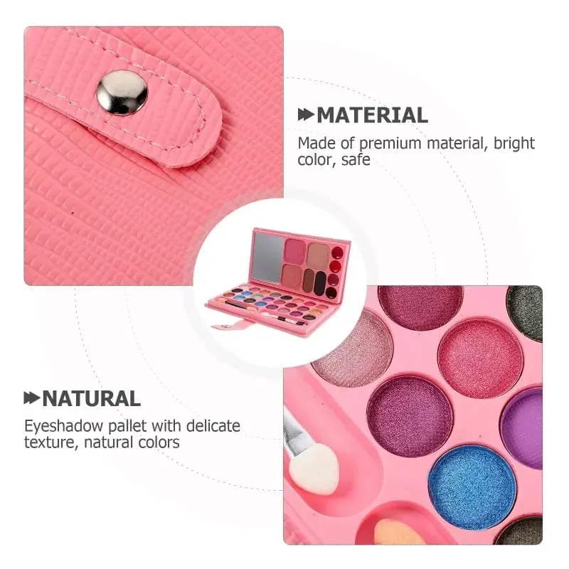 Eye Shadow Powder Blush Lipstick Lasting Cosmetics Makeup Set with Mirrors for Beginner Kids Travel Portable Palettes 33 Colors