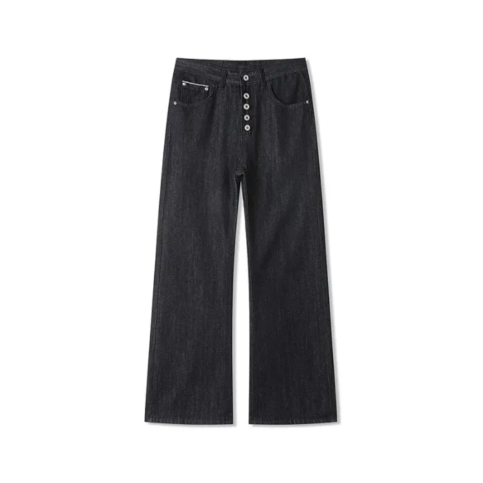 New Y2K Man Pants Vintage Denim Five Button Rivet Reinforced Wash Straight Bootcut Men's Jeans Casual Streetwear