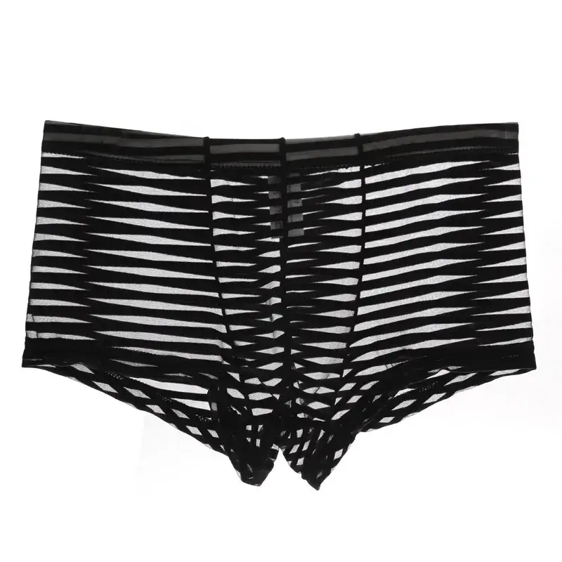 Transparent Underwear Sexy Men Ice Silk Striped Boxer Trunk Breathable Underpants U Convex Pouch Panties Man Boxer Briefs Short