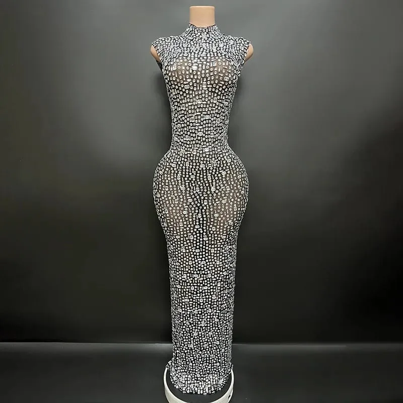Elegantní luxusní křišťálové společenské šaty Slavnostní narozeninové šaty Nevěsta Diamantové dlouhé plesové šaty Matka Slavnostní slavnostní šaty