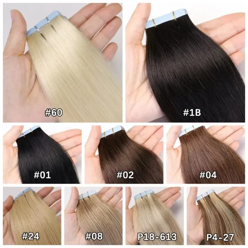 20PCS 12-22inches 30g/pack Tape in Hair Extensions Human Hair Seamless Tape Hair Extensions Skin Weft PU Tape On Hair
