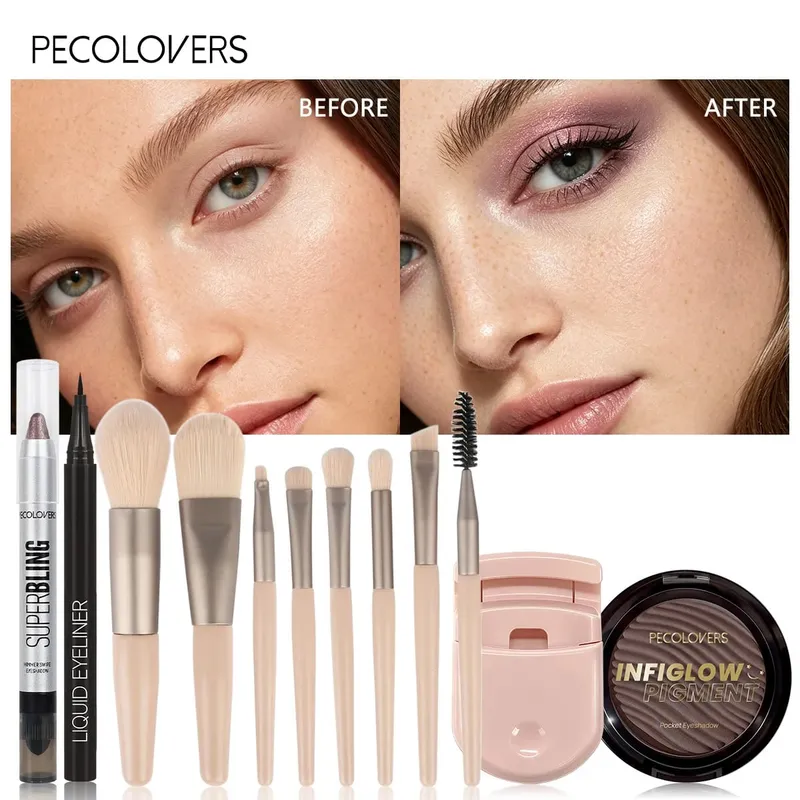 12pcs Eye Makeup Collection Shimmer Eye Shadow Liquid Eyeliner Soft Eye Makeup Brushes Daily Eye Beauty Cosmetic Set