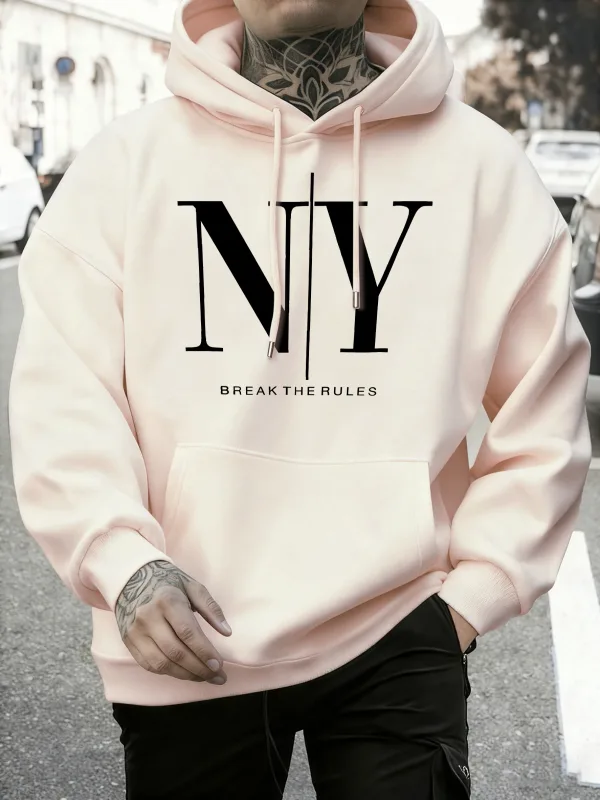 Łam zasady Tak Nie nadruki Jesienne bluzy polarowe Męska miękka bluza z kapturem do biegania Ulica Wygodne swetry Sportowa luźna odzież sportowa