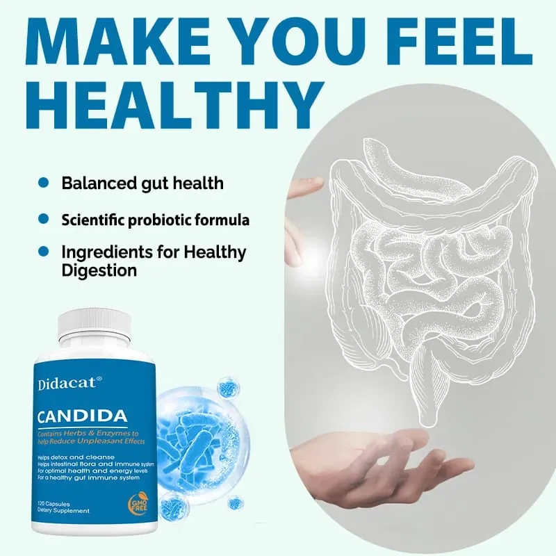 Candida Supplements - Containing Herbs and Enzymes Help Detox and Cleanse Promote Healthy Gut Flora and Immune System