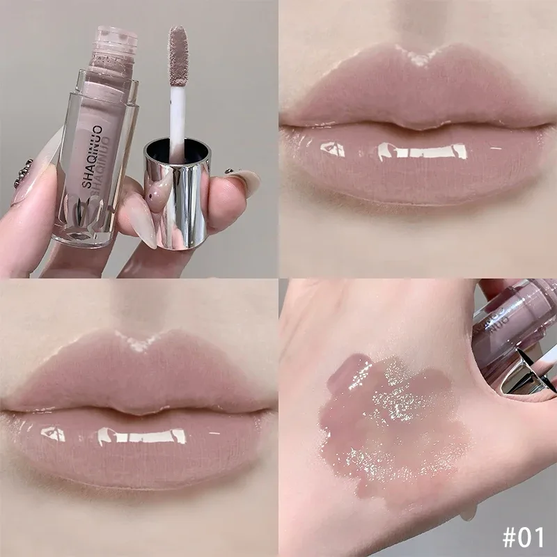 Mirror Watery Lip Gloss Lasting Moisturizing Lip Tint Cool Black Silver Gray Pearl Fine Sparkling Lipstick Makeup Cosmetics