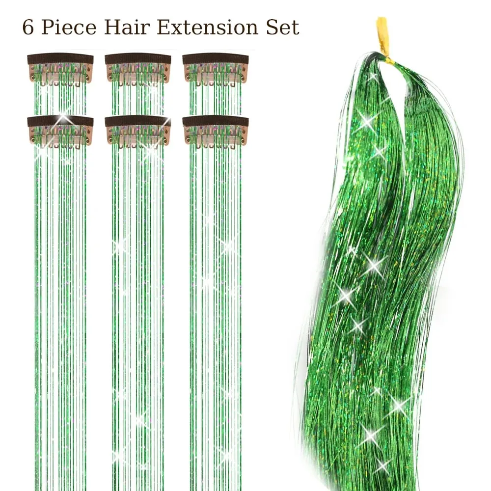 Hårglitterpaket med 6 st Klämma i hårglitter 20 tum Färgglada glitter glitter Hårförlängningar Festival Present glitter Fairy Hairpiece
