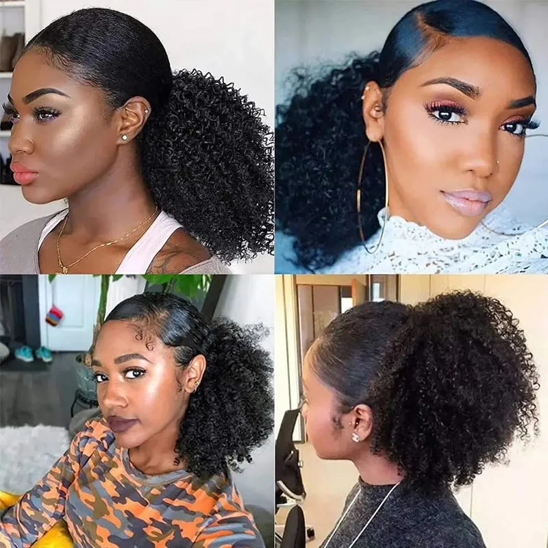Ms Afro Kinky Curly Ponytail Human Hair Extensions Drawstring 3C 4A Wrap Around Ponytails 10-22Inch Clip In Hair Extensions Remy