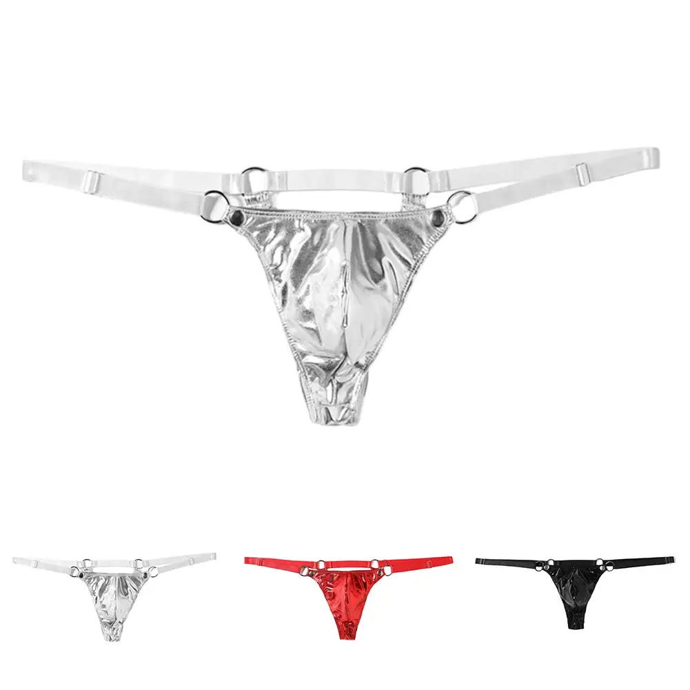 1pc masculino couro de patente g-string sexy tanga v-back baixo anel ascensão t-back bulge bolsa lingerie roupa interior gay sissy quente clubwear
