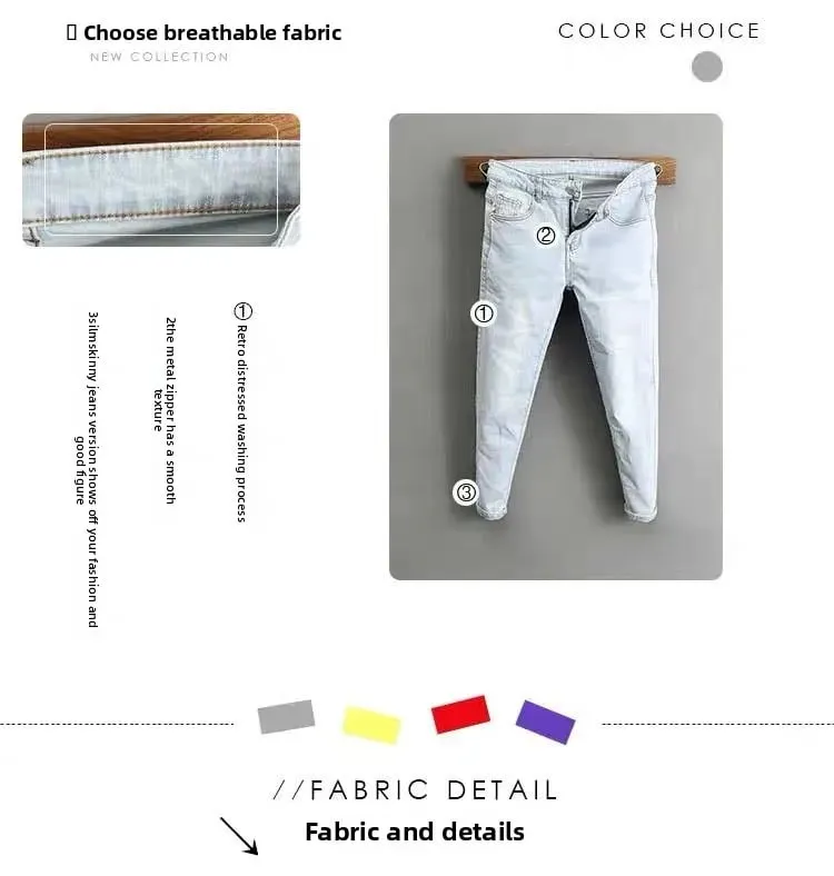 2000’s Clothes Men's Light-colored Jeans 2025 New Spring Autumn Slim Cargo Light Blue Pants Trendy Brand Work Elastic Trousers