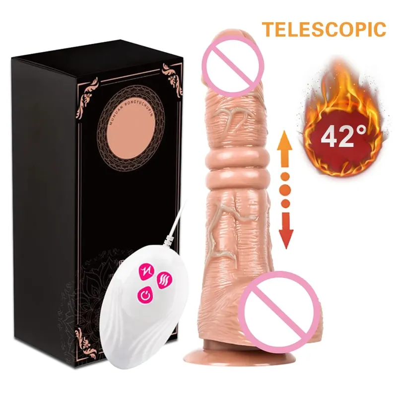 Masturbazione femminile con dildo realistico vibrante telescopico con ventosa riscaldamento pene telecomando cazzo per donne