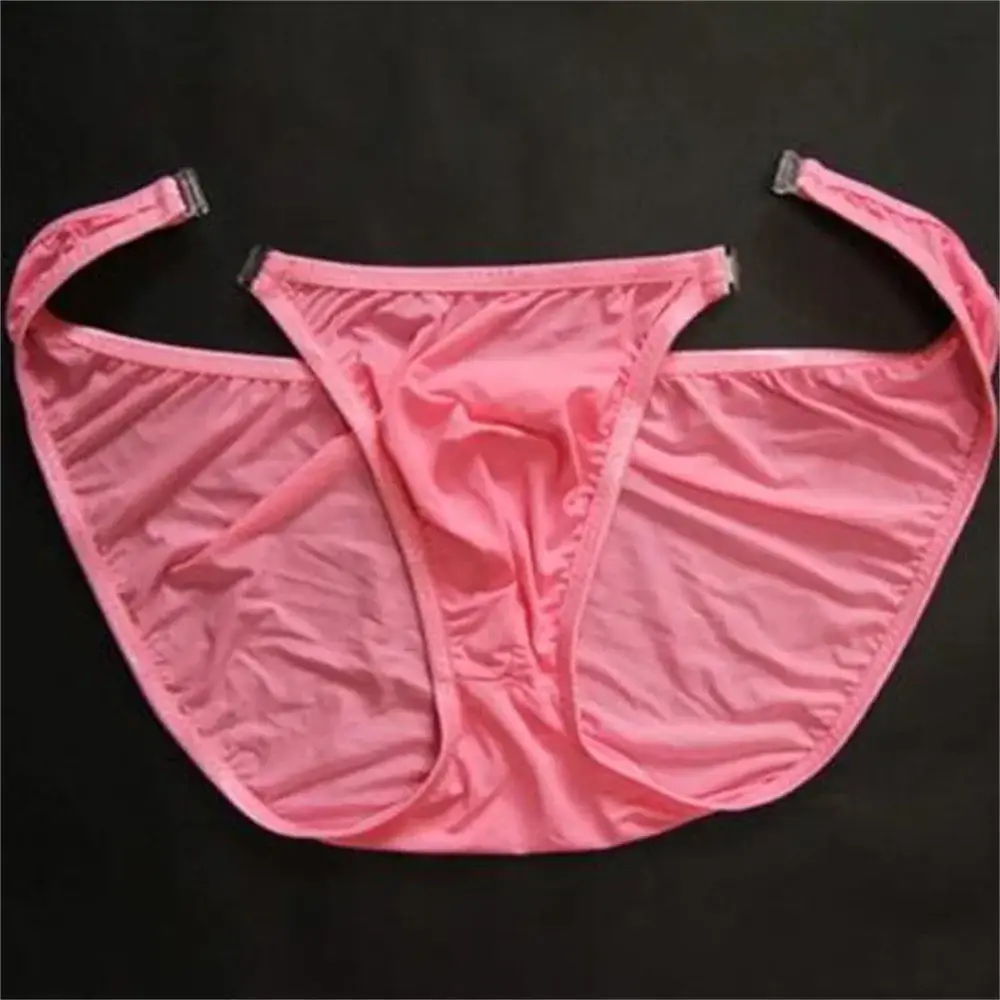Sexy Men's U Convex Nylon Briefs Detachable Buckle Low Waist Ice Silk Underwear Comfortable Milk Silk Seamless Thin Panties