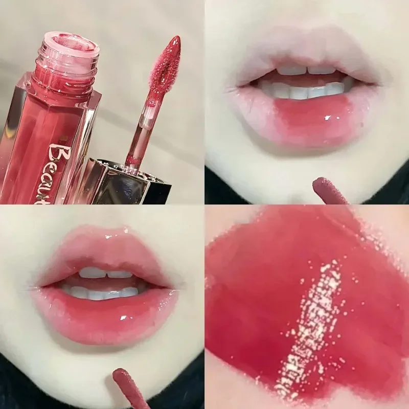 Ice Transparent Brown Lip Gloss Moisturizing Glossy Liquid Lipstick Nude Water Light Glass Mirror Lip Glaze Long-lasting Makeup