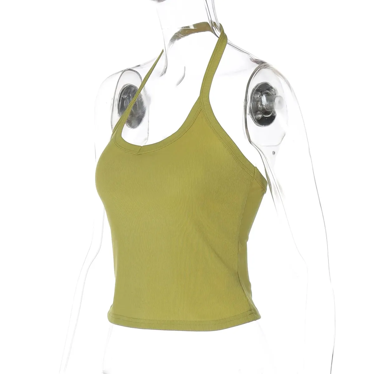 Hugcitar 2026 Summer Ribbed Halter Backless Solid Sexy Crop Tank Top Casual Y2K Women Clothes Beach Vacation Streetwear Yoga