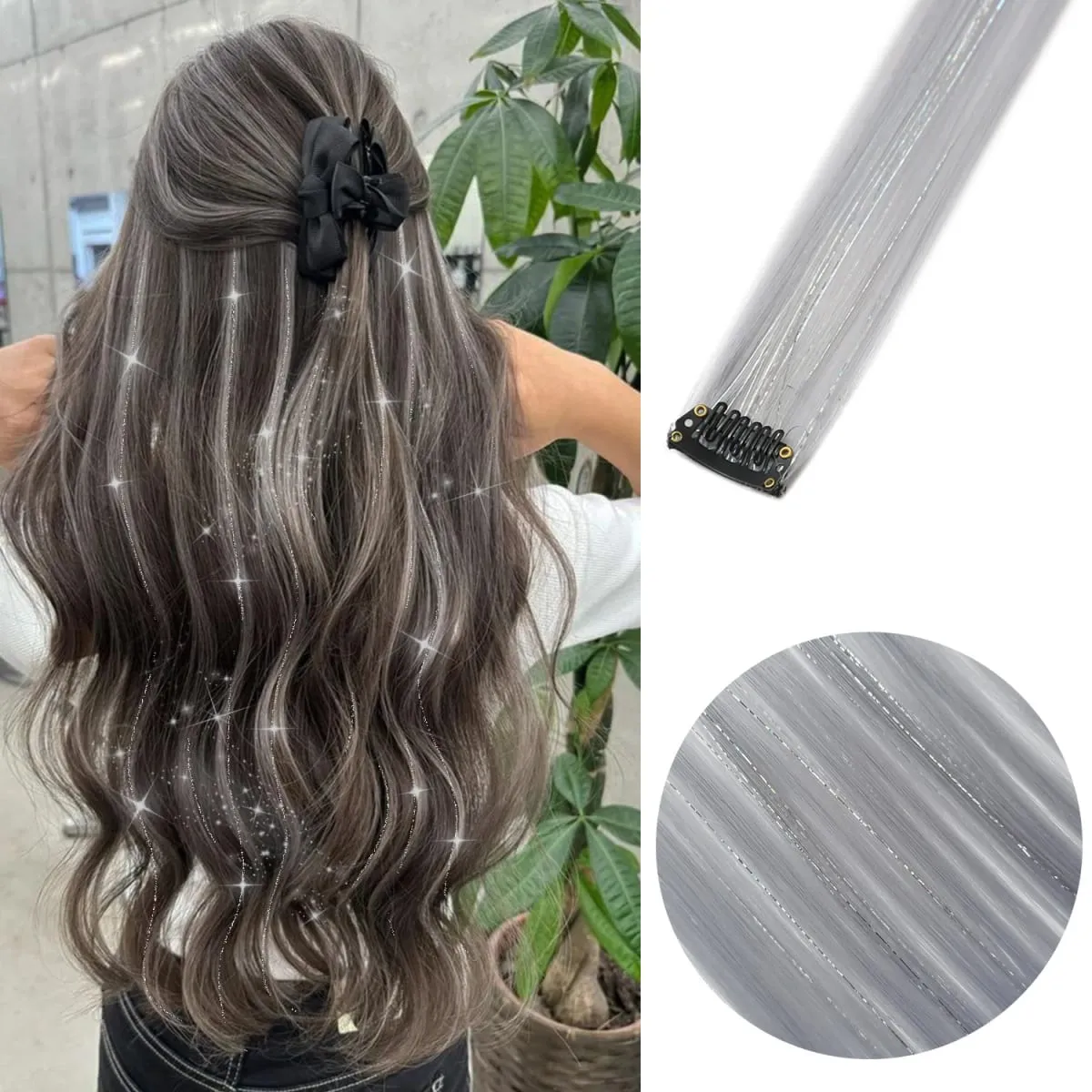 6pcs/pack Colored Party Highlights Clip in Hair Extensions 22 inches Multi-colors Straight Hair Synthetic Hairpieces