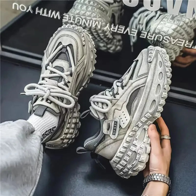 Men's Chunky Sneakers with Height Increased Platform Casual Microfiber Leather Fabric Tire Sole Designer Gym Shoes Free Shipping