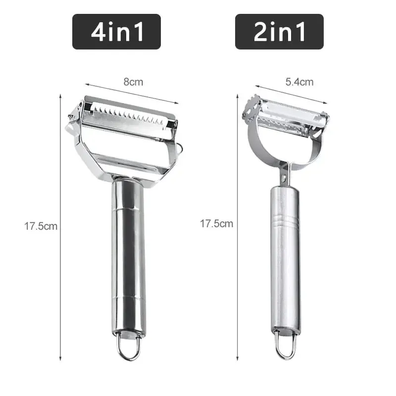 Stainless Steel Vegetable Peeler 4-in-1 Multi-Function Kitchen Tool with Anti-Slip Ergonomic Handle for Potato Carrot Cucumber