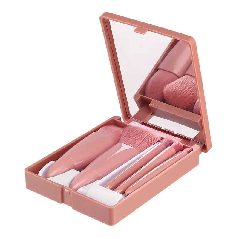Set di pennelli per trucco da viaggio da 5 pezzi Mini pennelli per trucco Kit di pennelli cosmetici con piccola funzione completa con custodia e specchio perfetto — image 5