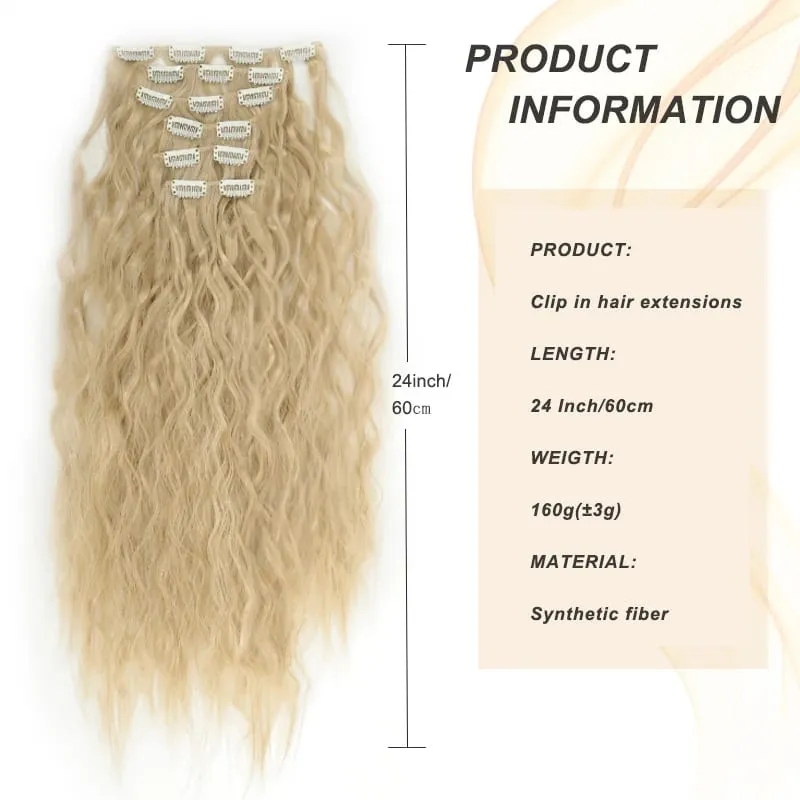 24 Inches 16 Clip Black Natural Daily Long Curly Hair Extensions Seven-Piece Set For Women — image 4