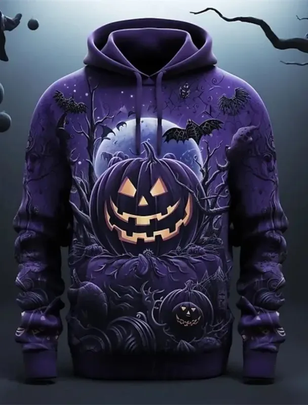 Halloween Purple Pumpkin hoodie pullover 3d printing pattern couple men women halloween carnival costume party casual everyday
