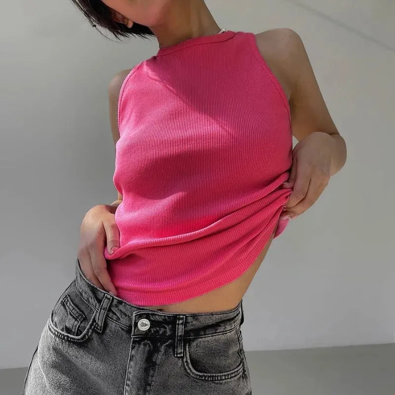 Ribbed Knitted Tops Neck Summer Basic Shirts White Black Casual Sport Vest Off Shoulder Green Women's Tank Top — image 4