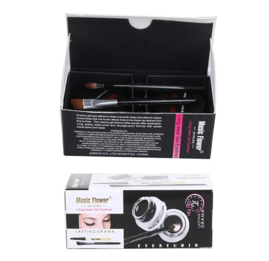 Music Flower 2 IN 1 Two-color Eyeliner Gel Set Black & Coffee Waterproof 3D Long Lasting Smudge Proof Eye Makeup Cosmetic Kit