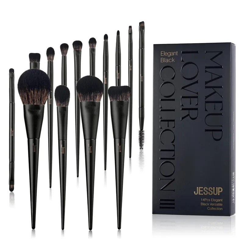 Jessup Makeup Brushes 10-14pc Makeup Brush Set Synthetic Foundation Brush Powder Contour Eyeshadow Liner Blending Highlight T329