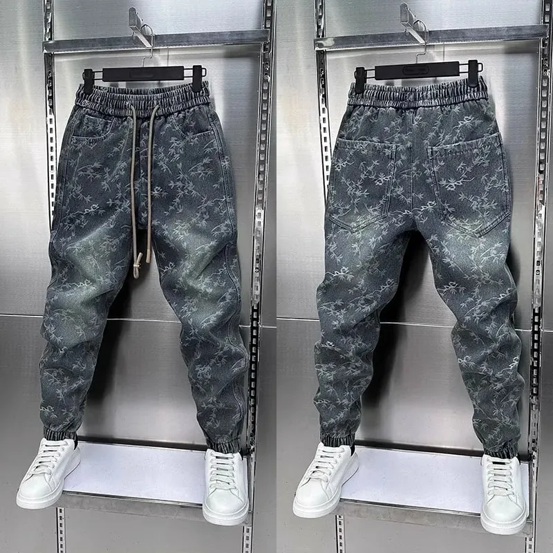 Jacquard American Classic Jeans Fashion Joints Harem Pants High Quality Loose Harajuku Straight-Leg Trousers Men Clothing