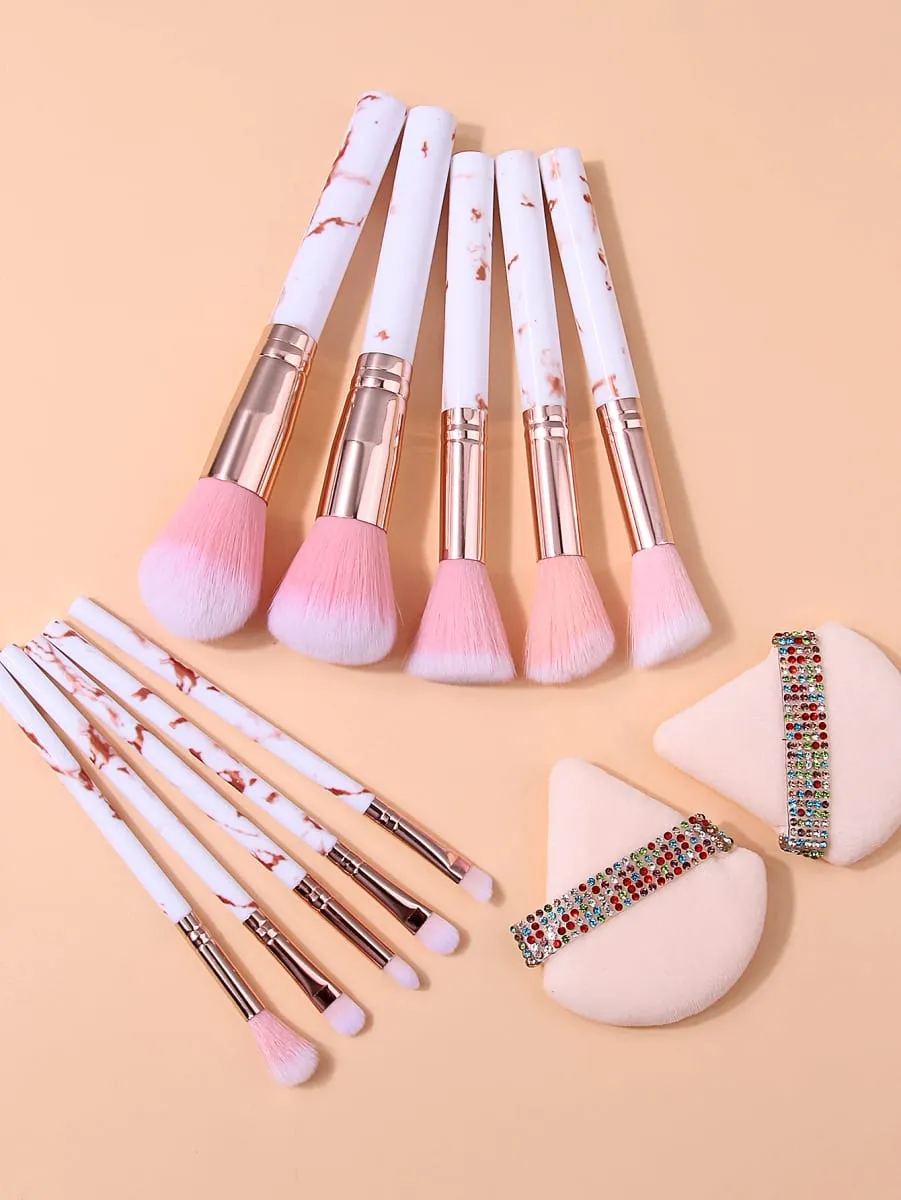 12Pcs Professional Makeup Brush Set with 2 Makeup Puff Soft Cosmetic Brushes for Powder Blush Eyeshadow Complete Makeup Kit — image 6