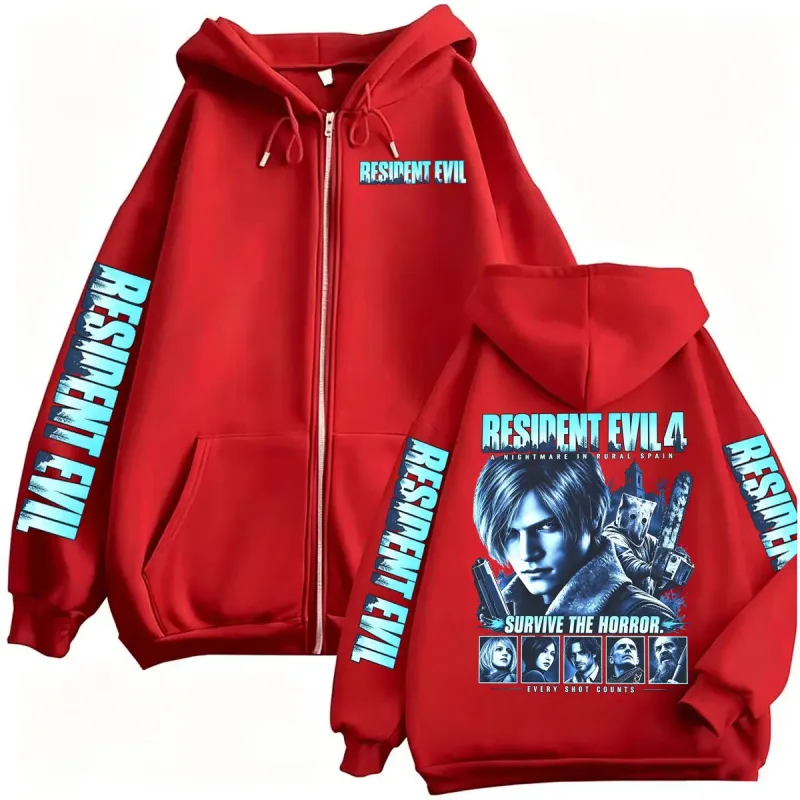 Resident Evil Requiem Sweats à capuche zippés Leon Kennedy Jeu d'horreur Sweat à capuche zippé Hommes Femmes Harajuku Veste classique Sweat Manteaux