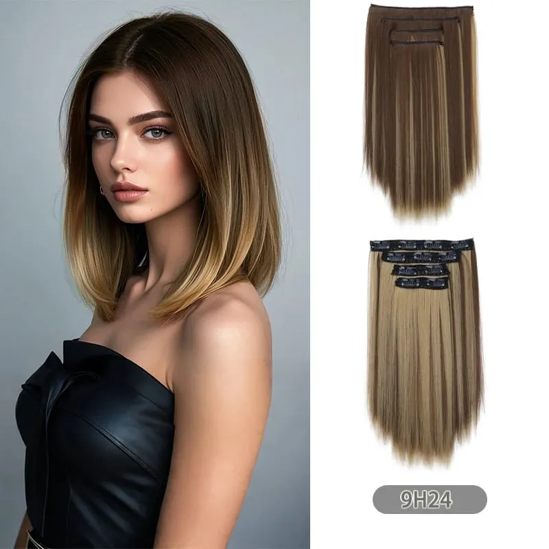 14Inch Synthetic Short Straight Hair Extension 4pcs/set Clip in Length & Volume Hairpiece for Women Everyday Style