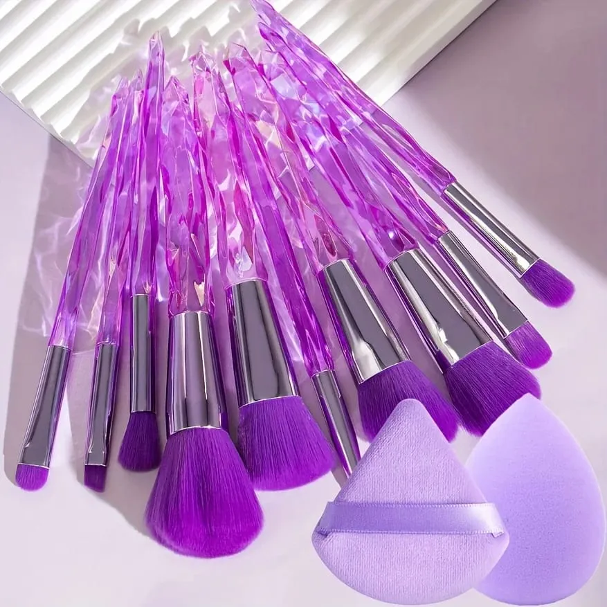 Purple Crystal Handle Makeup Brush Set Soft Synthetic Hair Foundation Blush Eye Shadow Cosmetic Brushes Kit